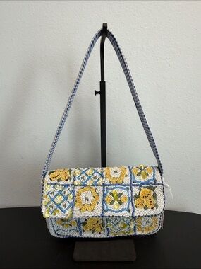 Handcrafted In India | Mediterranean Countryside Gingham Lemon Tile Beaded Bag 🍋
